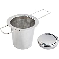 Colador de malla de té- colador de infusor de té de acero inoxidable con tapa- colador de té con dos asas plegables…